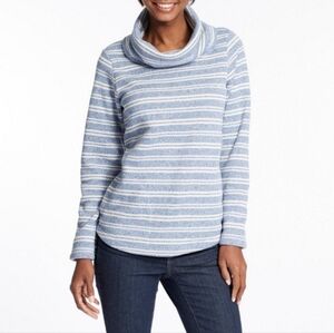 L.L. Bean Blue and White Striped Cowl Neck Fleece Pullover Tunic Top Sz L